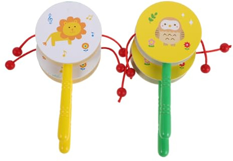 BESTonZON 4stücke Hölzerne Drehtrommel mit Rassel für Babyspielzeug Affentrommel und Maracas-set Traditionelle Schlaginstrumente für Kleinkinder Montessori Frühkindliche Bildung
