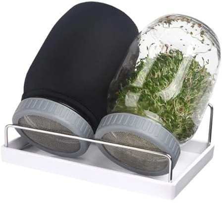 XAGMODSHN Sistemas de cultivo de germinación de tarro de vidrio con bandeja de goteo para alfalfa orgánica de frijol mungo y rábano, estante de germinación eficiente de espacio para ahorrar espacio