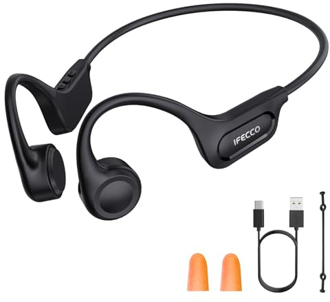 IFECCO Bone Conduction Headphones Bluetooth 5.4 - Wireless Open Ear Headphones with Mic,IPX6 Sweatproof Bone Conduction Earphones 8H Playtime for Cycling Running Bicycle Hiking (Black)