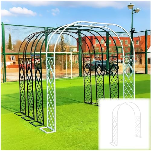 Arche de jardin en métal robuste blanc autonome avec base treillage résistant aux intempéries pour plantes grimpantes, support d'arche de mariage 1,4 à 3,4 m (l x H x P 1,8 x 2,4 x 0,4 m)