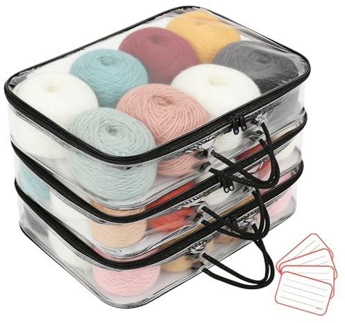 PORFOYO Set Di 3 Sacchetti Di Stoccaggio Trasparenti In PVC Con Cerniera E Manico Per Giocattoli, Cosmetici, Scarpe, 40 X 30 X 10 Cm, Con 4 Etichette Bianche