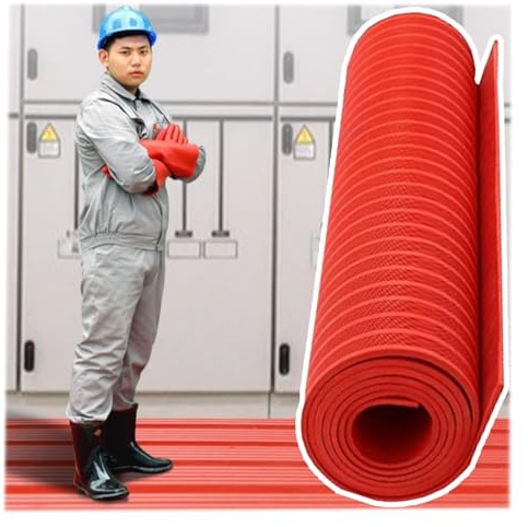 90cm Electric Panel Insulation MatWaterproof Nonslip Red Rubber Safety Mat for Substations Workshops Factories (3.4m x 8mm) Heavy Duty Durable Protection