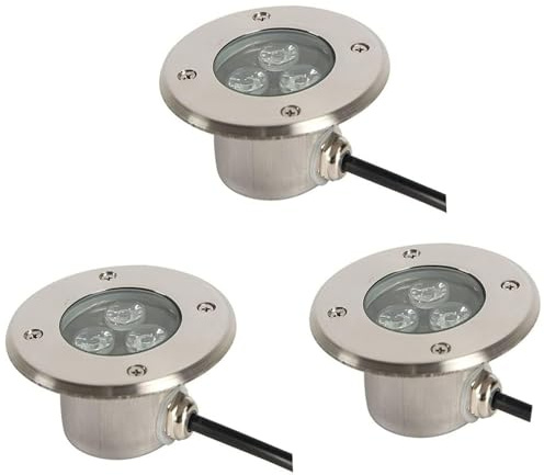 JDXQBLD 3PCS Recessed Ground Spotlight - 3W Outdoor Stainless Steel Landscape Lights, Ultra Slim Submersible Fountain Lamp, IP68 Waterproof Underwater Pond Led Spot Lig,Blue 24V