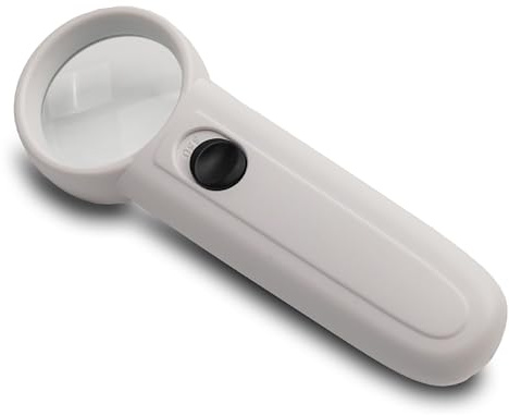 Lente di Ingrandimento con Luce LED, Lente per Lettura Illuminata Portatile, Ingranditore Manuale Ergonomico per Libri, Etichette e Lavori di Precisione, Bianca