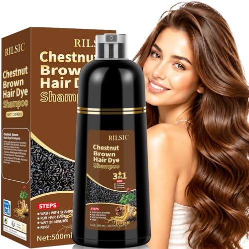 Shampoing Colorant, Shampooing Teinture Instantanée pour Cheveux, 500ML Naturelle et Durable Hair Dye Shampoo 3 en 1, Shampoing Cheveux Colorés, Hair Color Shampoo pour Homme Femme (Châtain)