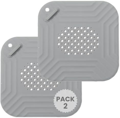 Pack 2 Rejilla Fregadero Cocina de Silicona, Colador Antiatascos y Anti Cucarachas, Filtro desagüe Fregadero para Retener Restos de Comida, Flexible Reutilizable y Fácil Limpieza 15x15Cm