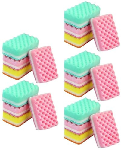 20-pack icke-repande skrubbsvampar, dubbelsidiga radergummisvampar för tallrikar | Dubbelsidig design: mjuk svamp för skonsam rengöring, texturerad sida för tuffa fläckar, säker på nonstick-köksredskap.