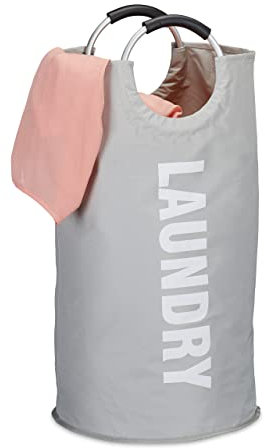 Relaxdays, 100 l, grau Faltbarer Wäschekorb, mit Henkel, leicht, tragbar, 60 l Volumen, runder Wäschesammler, HxØ: 70 x 38 cm, 600 D Oxford Polyester, Aluminium, Eva, Standard