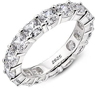 AINUOSHI Eternity Ring, 925 Sterling Silver Engagement Promise Ring for Women,Emerald Oval Radiant Round Cushion Cut Cubic Zirconia CZ Fine Ring,Stackable Full Eternity Wedding Band,Cushion Cut (8)