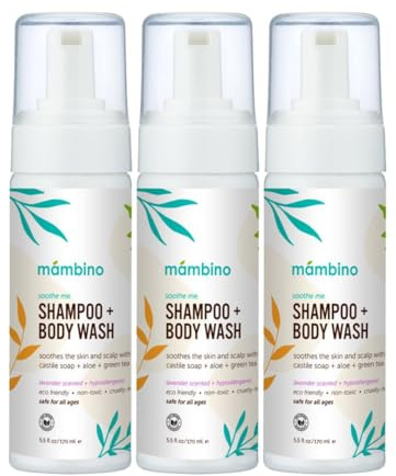 Mambino Organics Soothe Me Shampoo & Body Wash for Kids, Essential Baby Bath, Gentle Newborn Essentials, Lavender & Green Tea 5.5floz, 3-Pack