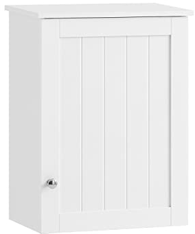 SoBuy Hängeschrank Bad – Badezimmerschrank hängend mit Tür verstellbaren Ablagen, Wandschrank aus Holz, für Küche, Flur, Gäste-WC – Medizinschrank, Weiß, 40x52x23cm, BZR19-W