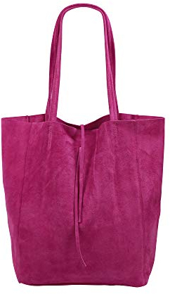SH Leder ® Damen Echt Wildleder Shopper mit Innentasche in vielen Farben Schultertasche Henkeltasche 37x29cm Katrin G261 (Pink)