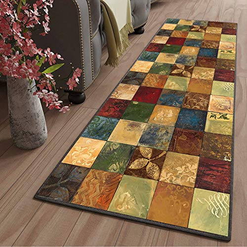 LYYK Küchenläufer Braun Beige Bleu Modern Waschbare rutschfest Geometrische Muster Fußabstreifer für Schlafzimmer Wohnzimmer Diele Veranstaltungen, 60x160cm Color14