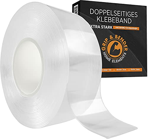 GRIP&BENDER Doppelseitiges Klebeband - 5 Meter x 24MM Nano Tape Doppelseitig Transparent – Spurloses Nano Klebeband – Multifunktionales Rutschfestes Nanotape extra dünn (1mm) Ultra Stark