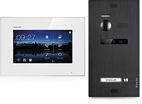 Balter EVO Video Türsprechanlage, Touchscreen, 7 Zoll Monitor, 2-Draht Bus, Türstation für, Familienhaus Türklingel, 150° Weitwinkel-Kamera, Schwarz (1 Monitor, Ohne App)