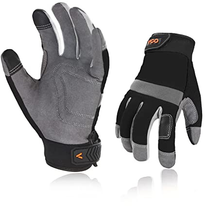 Vgo... Lot de 2 Paires Gants de Travail de Sécurité, Gants de Jardinage, pour Constructeur, Mécanicien Légers (SL7589/L/Noir/2 Paire)