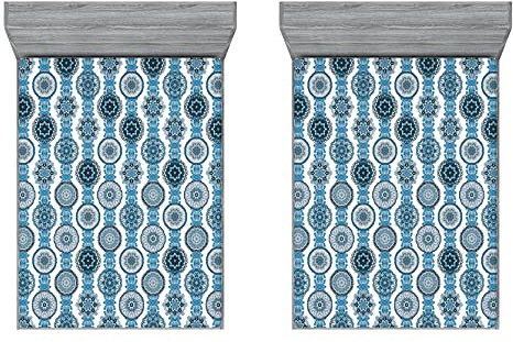 ABAKUHAUS Ethnisch 2er-Satz Spannbetttuch, Oriental Motif Vertical Line, Soft Dekorativer Stoff Bettwäsche Rund-um Elastischer Gummizug, 180 cm x 200 cm, Sky Blue Petrol Blau