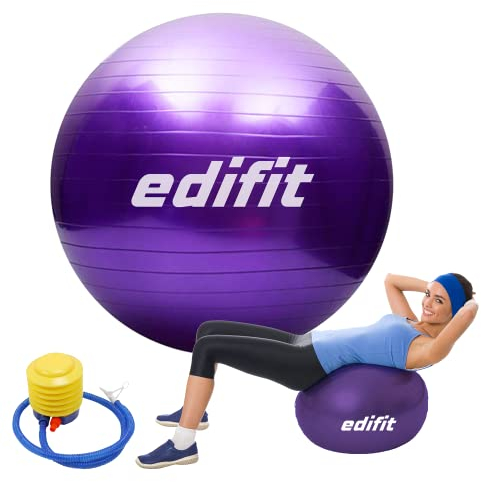 EDIFIT, Palla Fitness, 55, 65 e 75cm, Pilates Attrezzi Casa, Incluso il Gonfiatore, Fitball, Yoga Accessori, Palla Gravidanza, Ginnastica Ritmica (65cm, Viola)