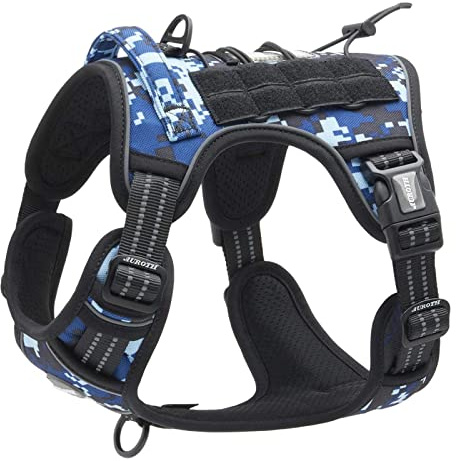 AUROTH Harnais tactique pour chien anti-traction - Respirant - Facile à Utiliser - Pour chiens de petite, moyenne et grande taille - Durable - Réfléchissant - Matériau militaire - Taille L - Bleu