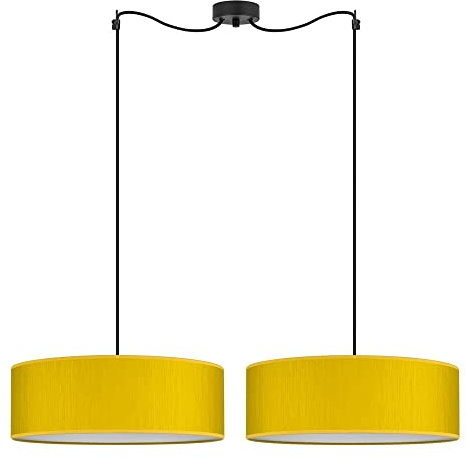 Sotto Luce Umai moderne 2-flammige Pendelleuchte - senfgelber Stoff - 1,5 m schwarzes Stoffkabel - schwarze Deckenrosette - 2 x e27 - ø 45 cm