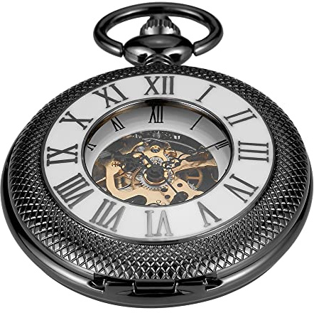 Tiong Orologio da tasca meccanico con cassa singola o doppia apertura argento, orologio da tasca meccanico con numeri romani quadrante da tasca per uomo, Mpw111-uk…