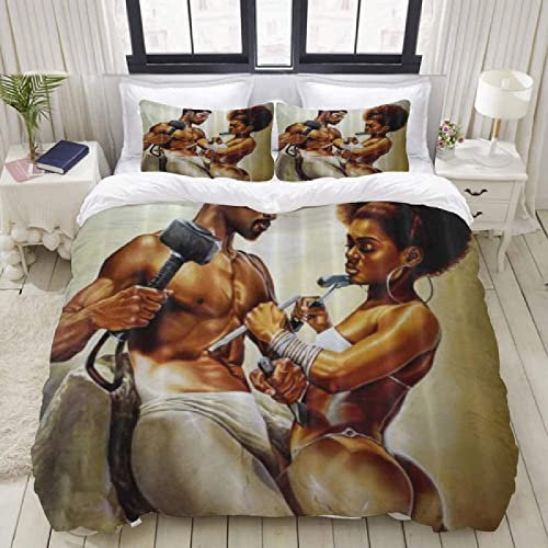 NEKOMARUKE BettwäSche 135x200 Afrika Paar Liebhaber Skulptur Kunstmalerei Kinder Bettbezug Set 2teilig Mikrofaser Weiche Bettbezug mit Reißverschluss und Kissenbezüge