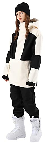 RIUIYELE Women's Ski Suit Outdoor Sports Snowboarding Jacket and Pants Waterproof Snowsuit Snow Suit Black+White M