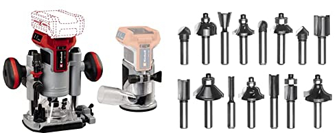 Einhell Professional Akku-Oberfräsen-Kantenfräsen-Set TP-RO 18 Set Li BL-Solo Power X-Change (18 V, Brushless, Frästiefen-Feineinstellung, inkl. Zubehör, Tasche, 15 tlg. Fräser-Set, ohne Akku)