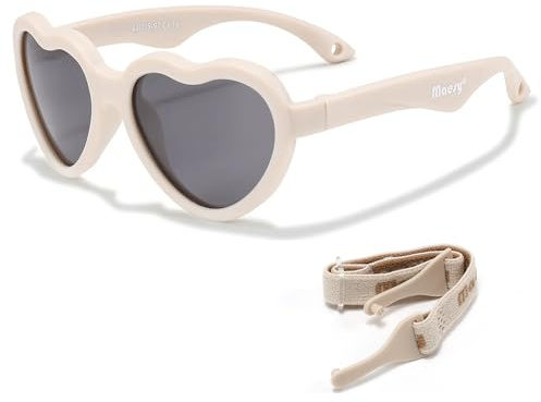 Maesy – baby solglasögon Maes - 0-2 år - flexibla - justerbart elastiskt band - UV400 polariserat skydd - pojkar och flickor - hjärta (Beige ekru)
