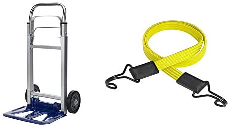 Zusammenklappbare Sackkarre von Einhell, BT-HT 90, Tragekapazität: 90 kg & Master Lock 3226EURDAT Flaches Gummi-Spannseil mit Haken [100 cm langes Spannseil] [Doppelter Invershaken]