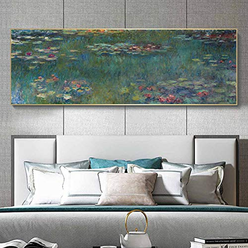 GEMMII Seerosen von Claude Leinwandbild XXL - Monet Berühmte Leinwand-Wandkunst, Poster und Drucke, impressionistische Kunstbilder, Wanddekoration, 50 x 150 cm, rahmenlos