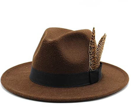 keusyoi Winter Fedoras Hut Herren Filz Klassische Jazz Hüte Schlapphut Frauen Casual Panama Cap für weiße Party Fedoras, Deep Coffee, 59/61 cm