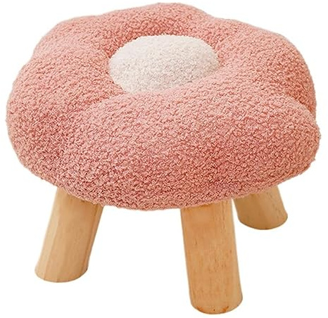 Easnea Wooden Flower Stool Flower Shape Footstool Padded Foot Rest Tufted Foot Stool Changing Stool Wood Coffee Table Stool Cute Children's Stool Chair for Living Room Bedroom Home (Pink)