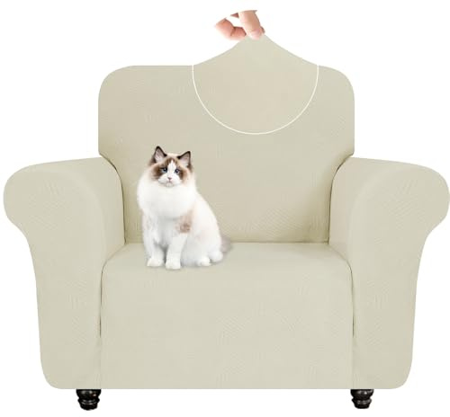 YSTELLAA Stretch Sesselschoner 1 Sitzer, Elastisch Sofa Überzug, Sofabezug Mit Armlehnen, Sofaschoner rutschfest, Universal Sofa Cover, Couchüberzüge Sofahusse Für Katze Hund, Beige