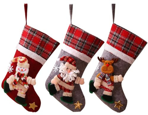 IHCEMIH 3 stycken julstrumpor, tomtestrumpa för juldekoration, tomtestövlar för att fylla julstrumpor för jul öppen spis dekoration presenter