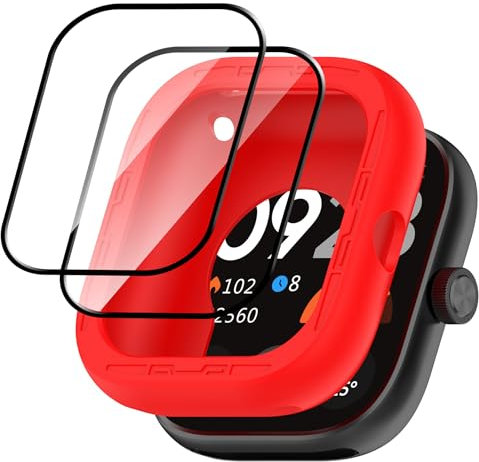 GMUJIAO Compatible con Xiaomi Redmi Watch 4 para Funda,Protección Anti-Rasguños Funda TPU,TPU Carcasa Protector con 2 Protectores de Pantalla-Rojo