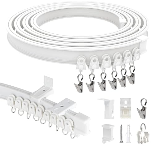 EFUTURETIME 5M Cortina Riel Flexible para Techo y Pared, Riel Cortina Camper de ABS con Poleas Silenciosas para Separación de Habitaciones, Cortinas, Ventanas, Hotel, Blanco