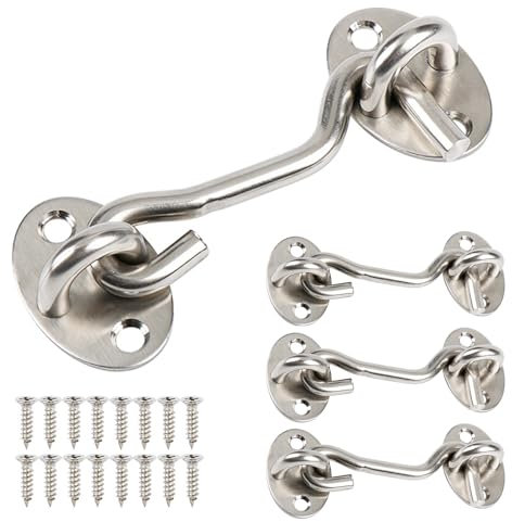 Miayaya 4 Stück 10,2 cm Haken- und Ösenriegel aus robustem Edelstahl, Scheunentürschloss, Torriegel, Kabinentürriegel für Schiebetür, Schlafzimmer, Fenster