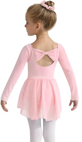 Naiyafly Girls Ballet Dress Kids Dance Leotard Costume Toddler Long Sleeve Ballet Dance Dress Outfit Gymnastics Dance Leotard with Chiffon Skirt