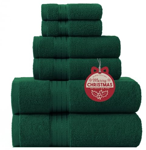 COZYART Dark Green Bath Towel Set 6Pcs, Turkish Cotton Hotel Soft Absorbent Thick Bathroom Towel Sets of 6 with 2 Large Bath Towels, 2 Hand Towels, 2 Washclothes, 650 GSM