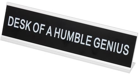 PATIKIL Funny Nameplate, 8x2 Novelty Desk Sign Plaque Aluminum Desk Name Plate with Base for Office, Silver White (Desk Of A Humble)