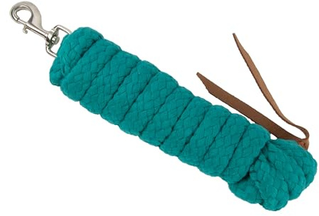 Brama-West Bodenarbeitsseil Bodenleine Pferd - mit Karabiner & Lederklatsche - Länge ca. 7,3m - Westernrope - Türkis