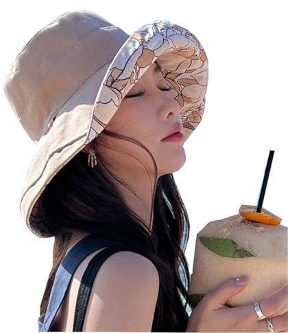 HEVIBK Wendbarer Fischerhut für Damen, UV-Sonnenschutz, breite Krempe, Fischerhut, Sommer, Strand, Reisen (DE/NL/SE/PL, Alphanumerisch, Einheitsgröße, Khaki)