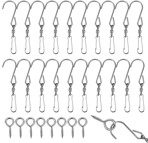 SHUIYUE 20 Pack 360 Degree Swivel Hooks Clips with 8 Ceiling Screws | for Hanging Plants Dual Windsock Clip Chain Hanging Hooks Bird Feeders Houses Planters Baskets Chimes Crystal Twisters