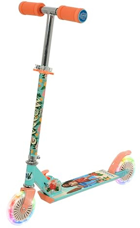 Moana Trottinette pour Enfants Filles et garçons, Pliable, à 2 Roues, Trottinette pour garçons et Filles, Trottinette Lumineuse réglable, Roues Lumineuses – 58 x 30 x 80 cm