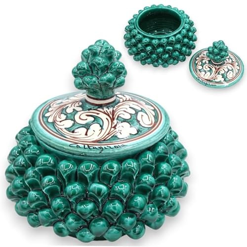 Biscottiera o Portagioie Pigna siciliana, Ceramica Caltagirone Ø 16 cm ca. (1Unità) Vari Decori - Decoro 5