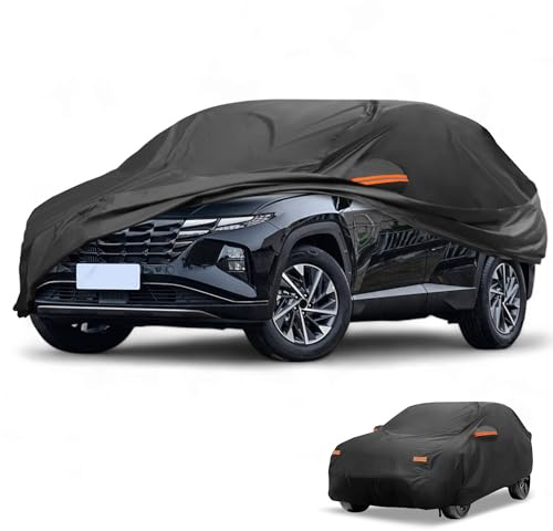 Partuto Funda de Coche Impermeable para Todo Clima Protección Solar y contra la Lluvia Exterior Completa para Hyundai Tucson 2004-2024 210D-PU Negro con Franjas Reflectantes