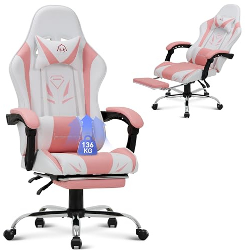 COLAMY Sedia da gaming con poggiapiedi e supporto lombare, regolabile in altezza, con seduta girevole a 360° e poggiatesta