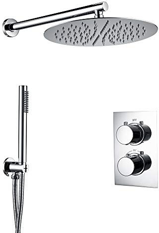 Sistema doccia in ottone massiccio cromato con soffione doccia a pioggia da 8 30,5 cm e doccetta a parete/soffitto, miscelatore con deviatore e braccio doccia da 250 mm
