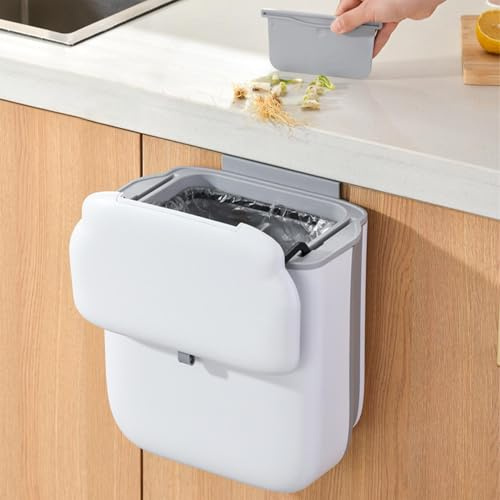 Foldable Hanging Trash Can With Lid, 10L Kitchen Compost Bin for Camping, Car, Bathroom, Office and Bedroom